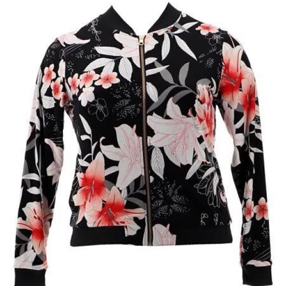 Iman GChic Reversible Stretch Knit Bomber Jacket LARGE